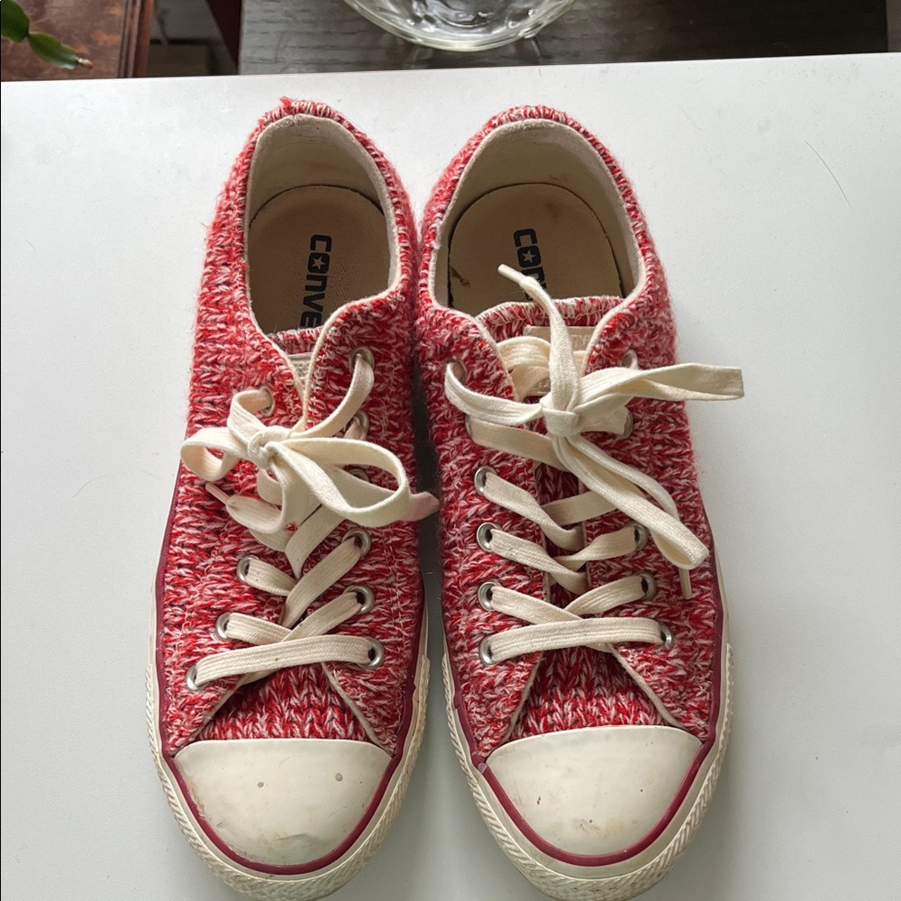Converse Red and White Textured Sneakers